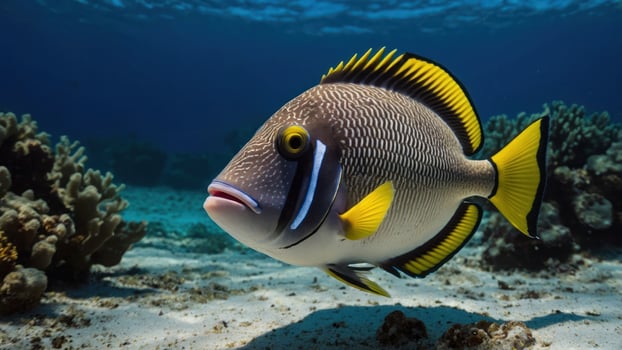 A vibrant fish swimming in a coral reef environment. photo