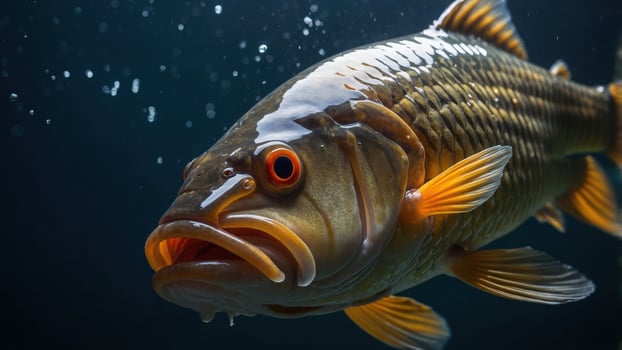 A close-up of a fish swimming underwater, showcasing its vibrant colors and details. photo