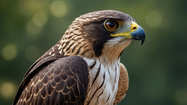 A close-up of a hawk showcasing its striking features and keen gaze. photo