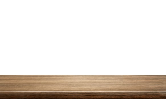 empty wooden table front view isolated on white background. photo