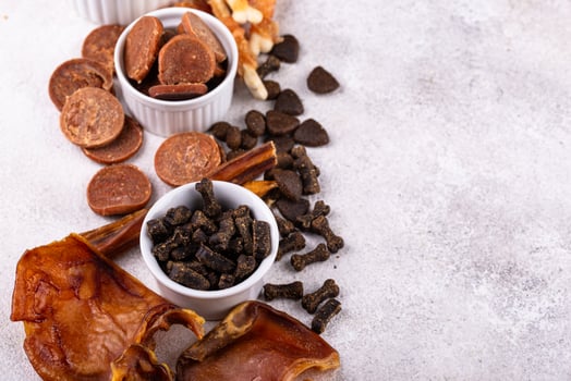 Assortment of different dog treats and snack photo