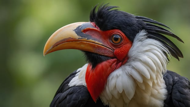 A close-up of a colorful bird with a distinctive beak and striking plumage. photo