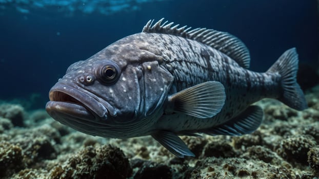 A close-up of a fish swimming over a rocky seabed in clear water. photo