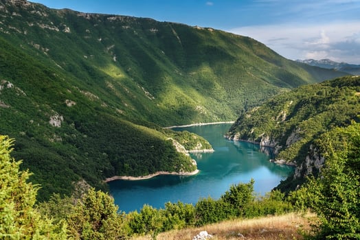 Landscape of Piva River Canyon and Piva Lake photo