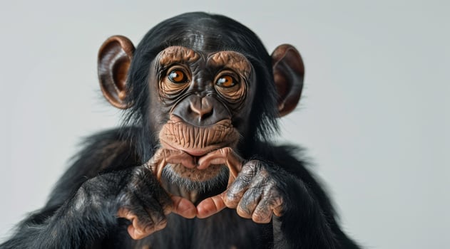 A Close Up Of A Chimpanzee Making A Heart Shape With Its Hands photo