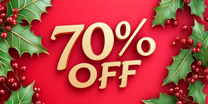 Exciting holiday discount announcement featuring bold text and festive decorations for shopping enthusiasts photo