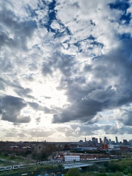 High Angle View of Birmingham City of England United Kingdom During Sunset. Aerial View of Was Captured with Drone's Camera on March 30th, 2024 photo