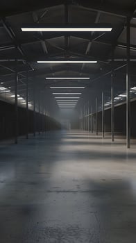 Empty Industrial Warehouse Interior with Metal Beams photo