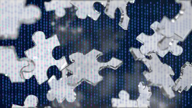 The Silver Jigsaw on Black background for Business or technology concept 3d rendering. photo