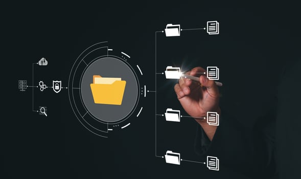 DMS, Document security concept. Document management system, Data encryption. Online documentation database and digital file storage. Log in to file access in the cloud computing system network. photo