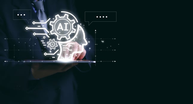 Ai technology, Artificial Intelligence. man using technology smart robot AI, artificial intelligence by enter command prompt for generates something, Futuristic technology transformation. Chat with Ai photo