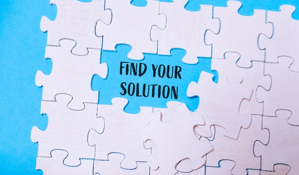 Find your solution on a blue and white background photo
