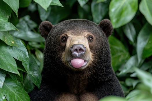Curious bear in lush green foliage photo