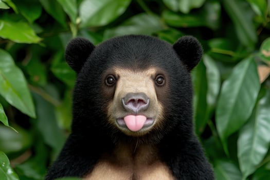 Closeup of a cute black bear with its tongue out photo