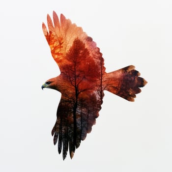 Autumn forest bird double exposure photo