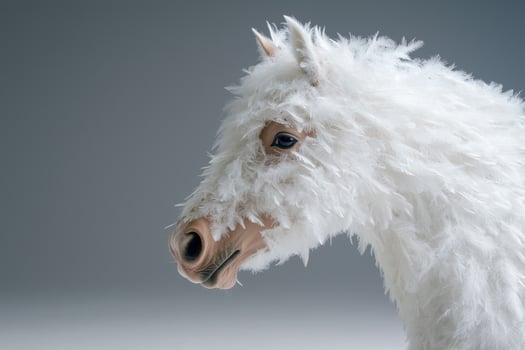 Fluffy white horse head close up photo