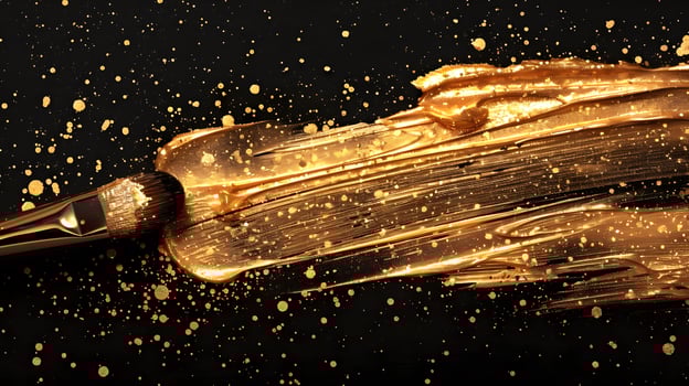 Macro photography of a gold paint brush on a black background photo