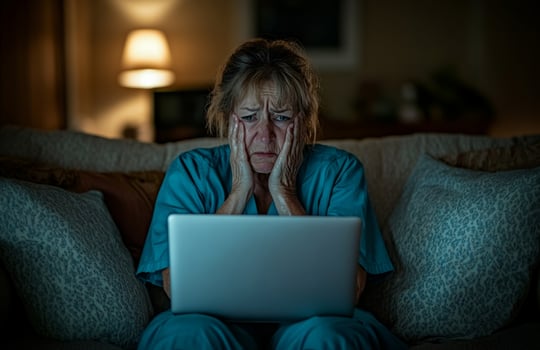 A woman sitting on a couch with her laptop photo