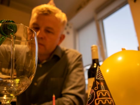 Mid aged man celebrating alone. People photo