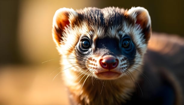A ferret looking at the camera with its eyes open photo