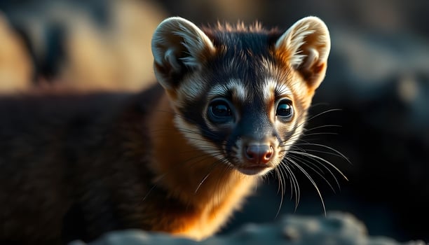 A close up of a small animal with blue eyes photo
