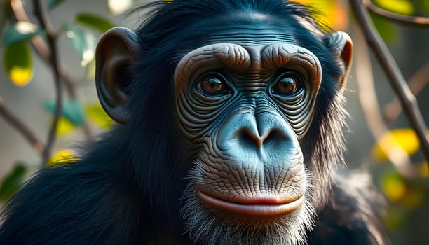 A chimpanzee is looking at the camera photo
