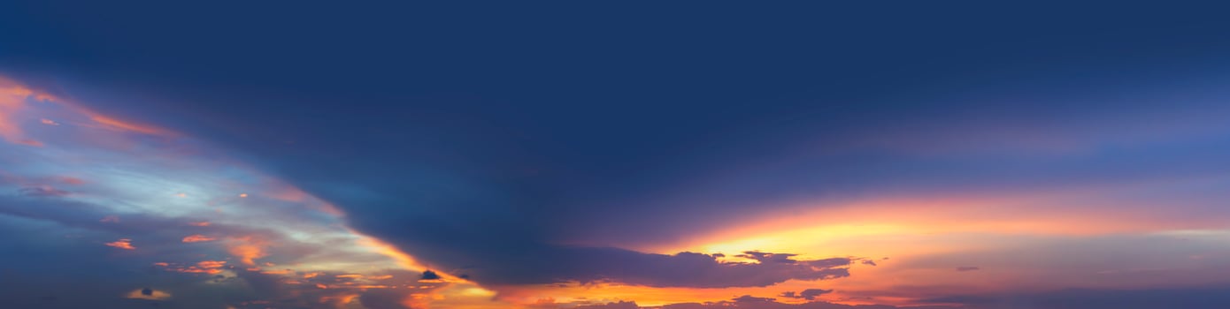 Sunset sky with tiny clouds. Panoramic view. photo
