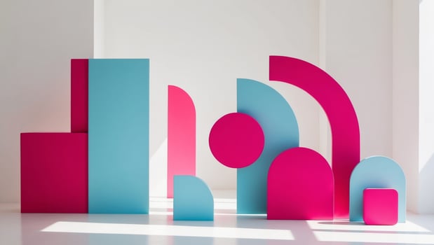 A group of colorful shapes in a room photo