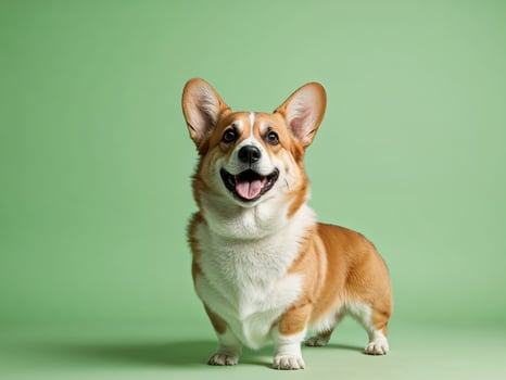 A corgi dog standing on a green background photo