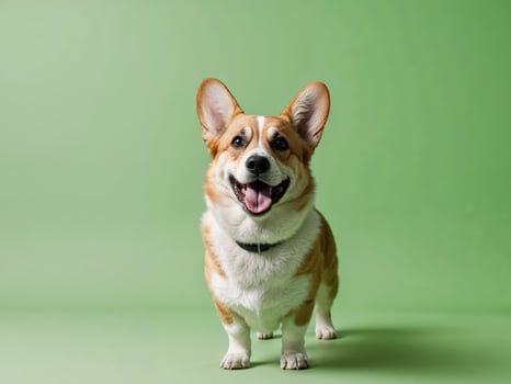 A corgi dog standing on a green background photo