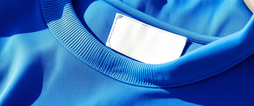 blank label on a textured blue shirt photo