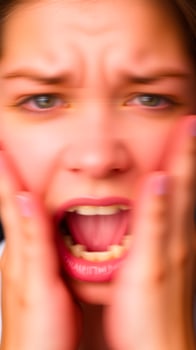 woman's face screaming fear photo