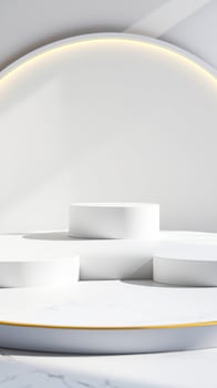 white minimalist stage with circular steps photo