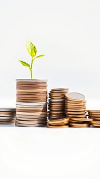 green plant growing on a stack coins photo