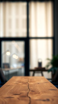 close- view a cracked wooden table a modern office photo