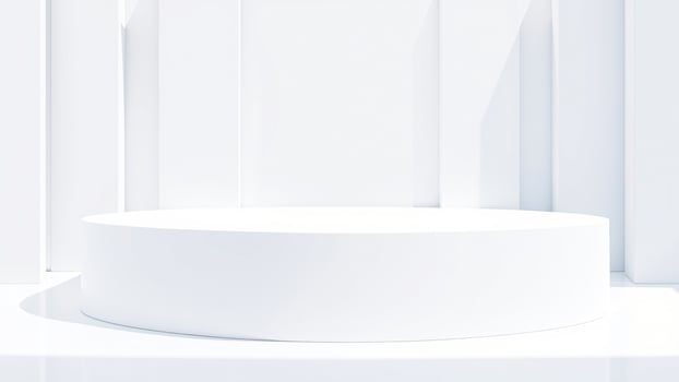 white circular platform with textured white wall photo