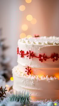 frosted cake decorated with red snowflakes photo