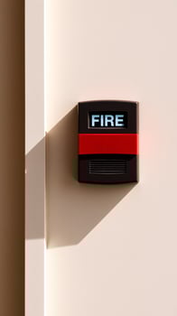 black fire alarm mounted on a light beige wall photo