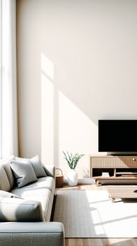 modern living room with a plush gray sofa natural light photo