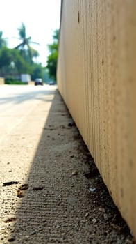 textured tan wall beside a concrete path photo