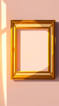 golden ornate frame on a pale pink wall photo