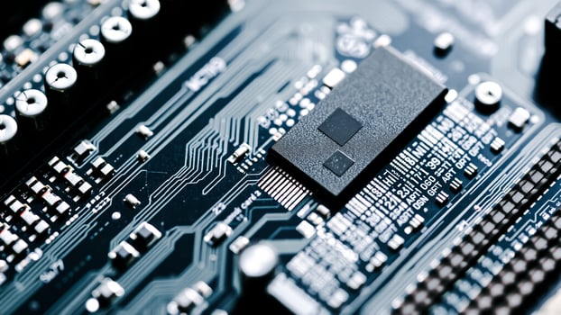 close- view a circuit board with a small integrated chip photo