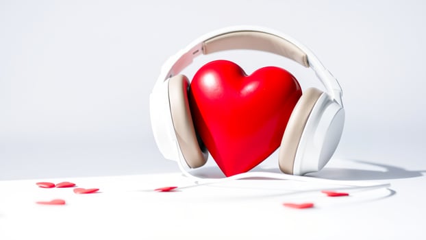 white headphones with a red heart photo