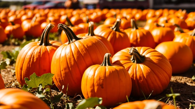 close- large pumpkins a field photo