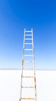 weathered ladder a white landscape photo