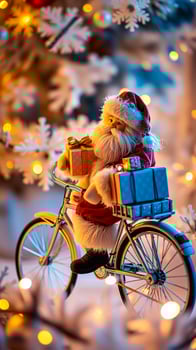 toy santa claus riding a bicycle with gifts photo