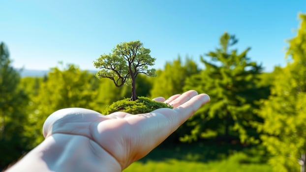 small tree held an open hand photo