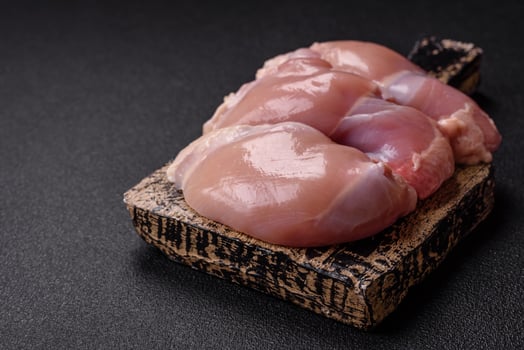Fresh raw chicken thigh fillets with salt, spices and herbs photo