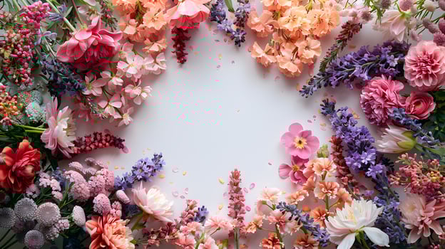 a bunch of flowers are arranged in a circle on a white background photo