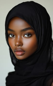 A woman with a black scarf on her head. She has a very nice smile photo